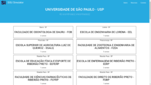 Imagem que demonstra uma listagem de faculdades no SiSU Simulator